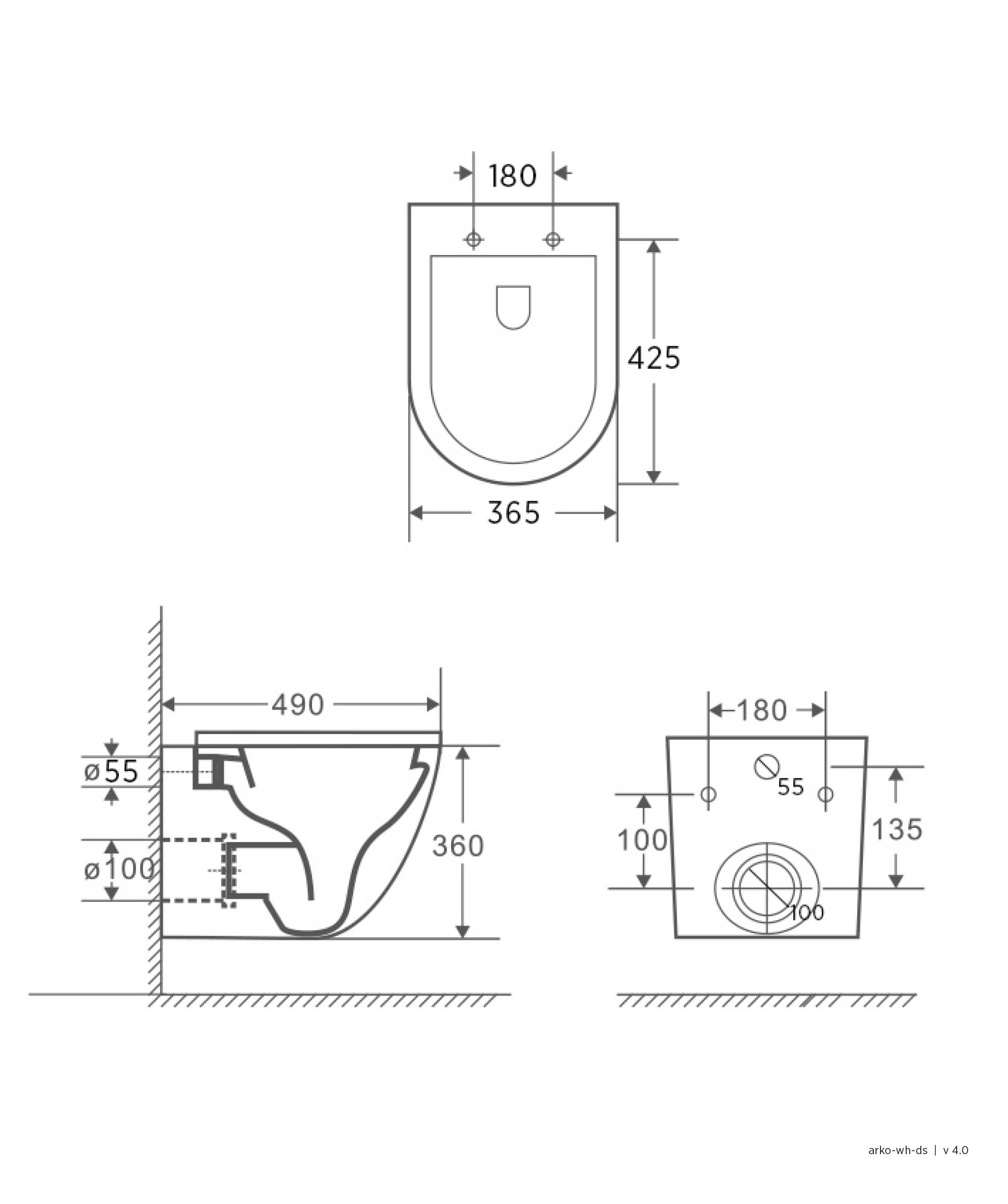 Arko Wall Hung toilet suite - White Gloss - Flat seat