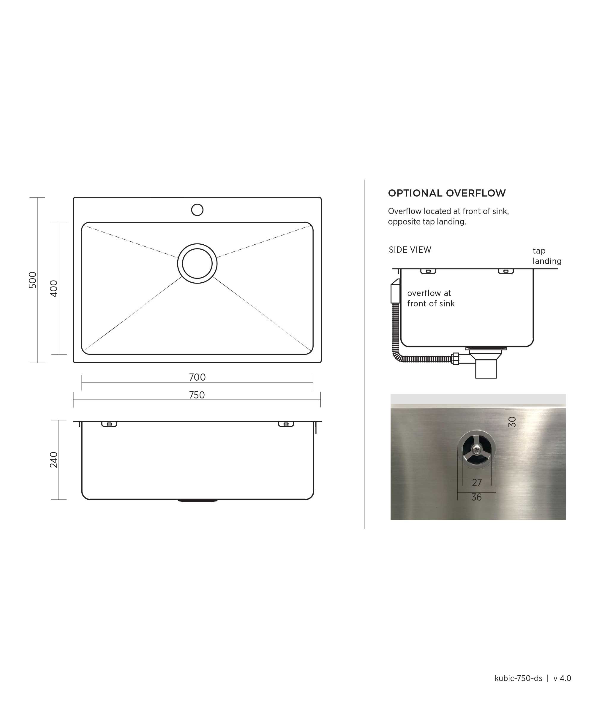 Kubic Deep 750 stainless steel sink 70 litre
