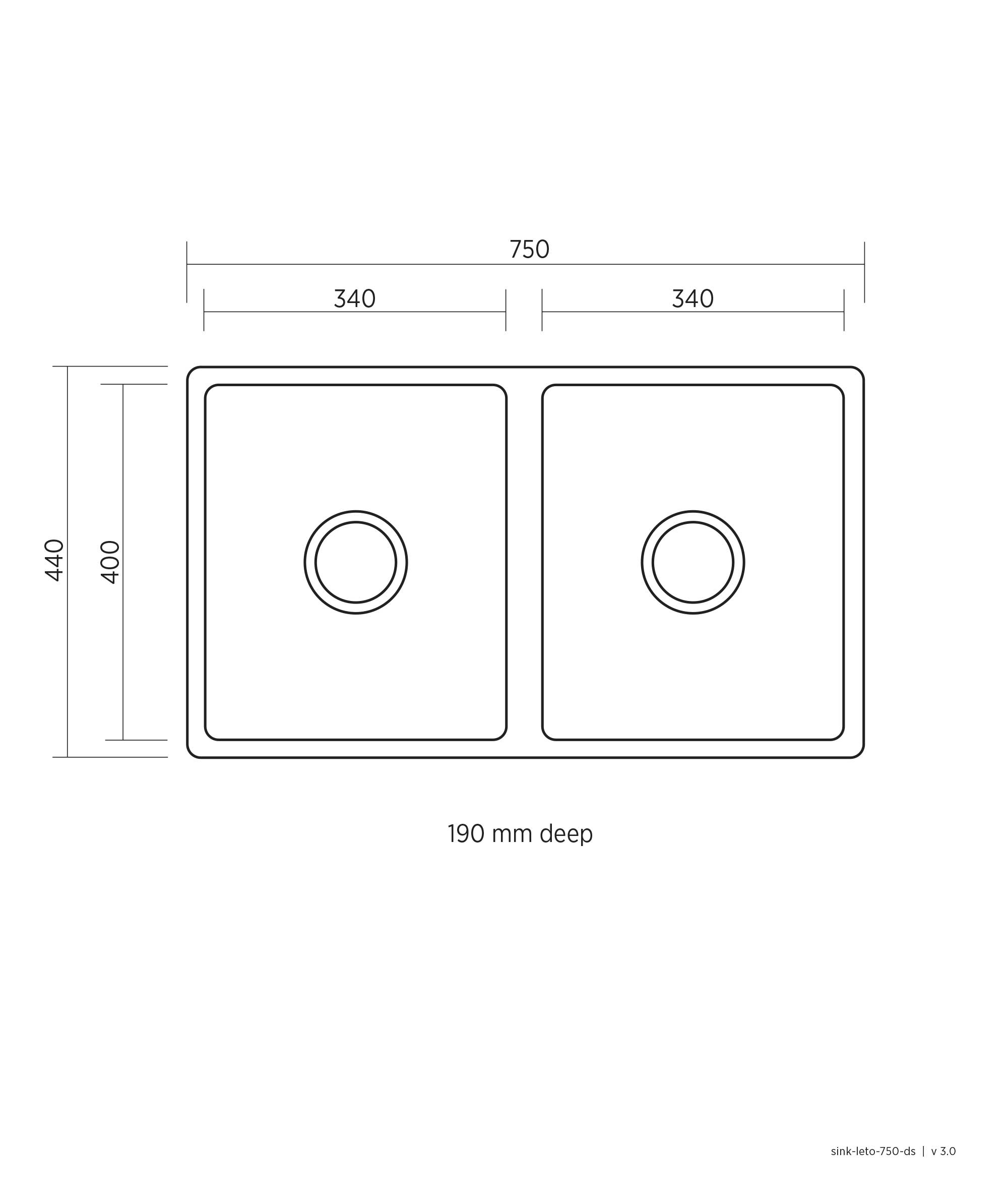 Leto 750 stainless steel sink
