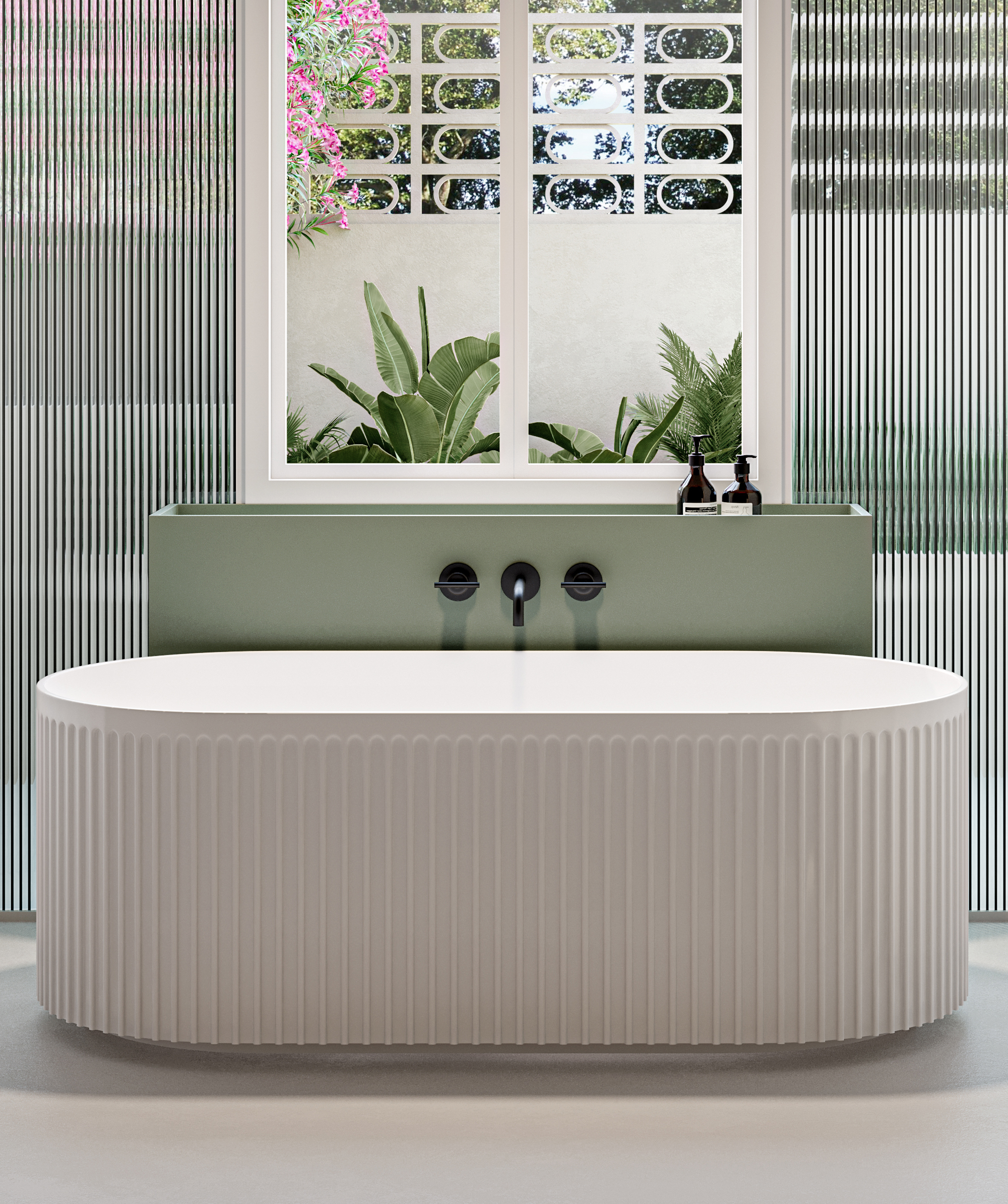 Cleo 100 fluted freestanding bath - White Matte - no overflow