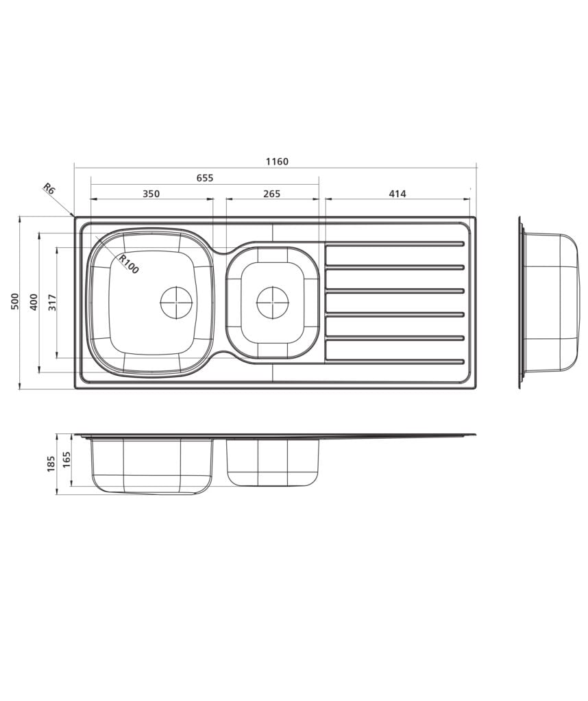 Acero 1160 stainless steel sink with drainer