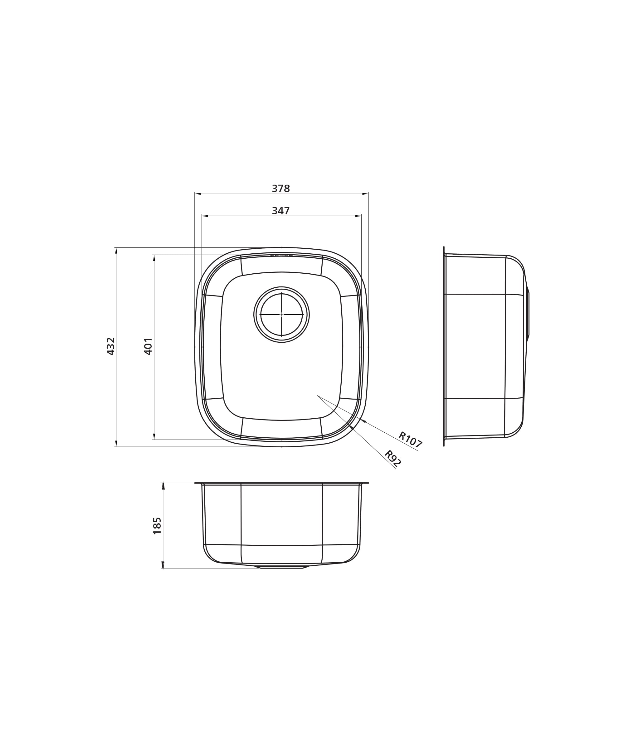 Acero 345 stainless steel sink - Undermount