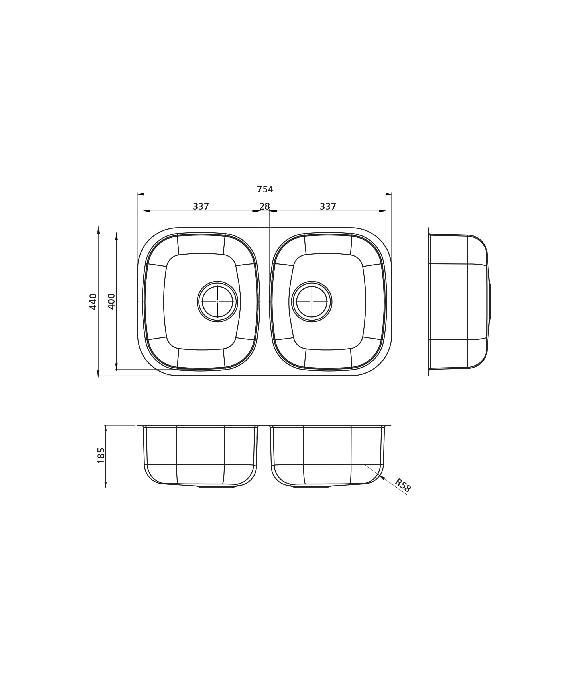 Acero 754 stainless steel sink - Undermount
