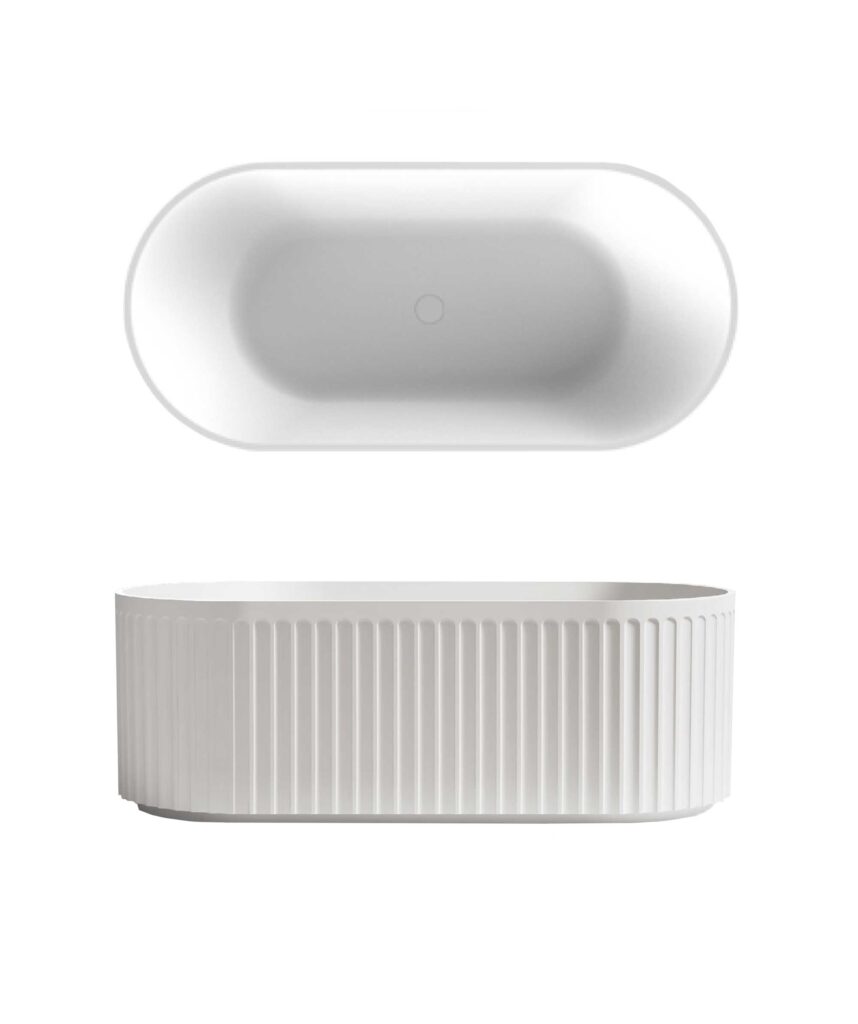 Cleo 100 fluted freestanding bath - White Gloss - no overflow
