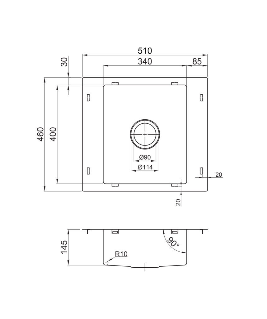 Kubic 510 Care stainless steel sink with tap landing