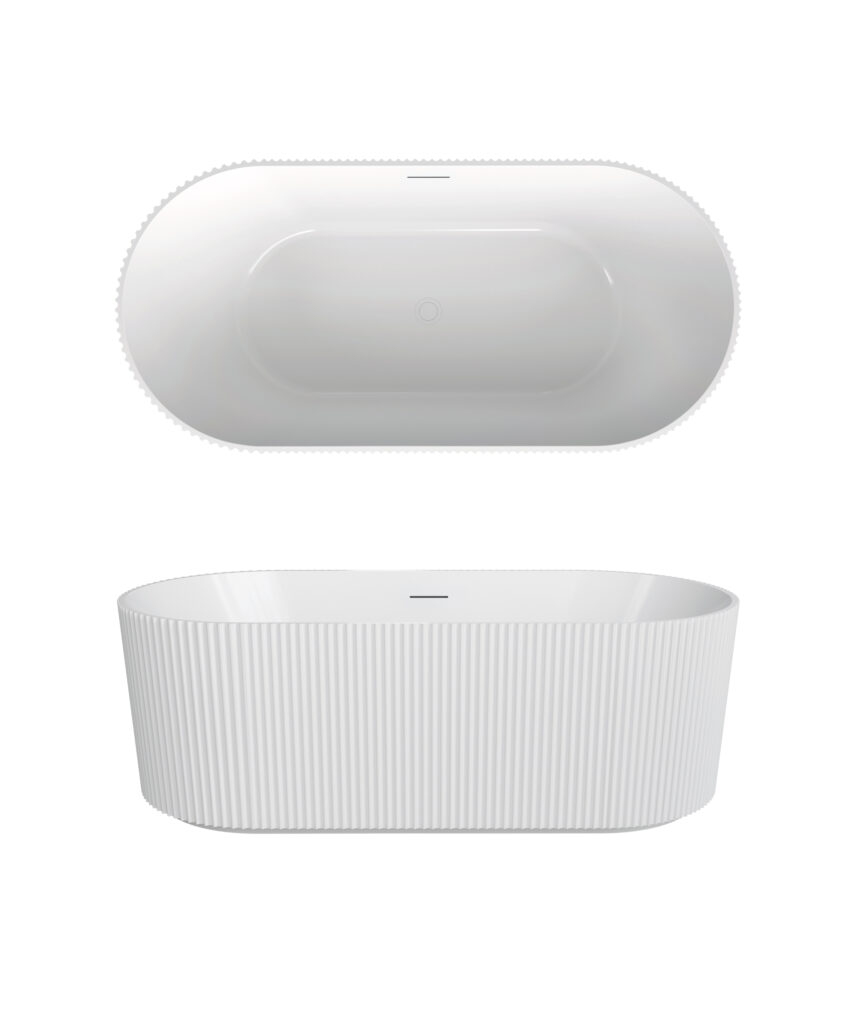 Cleo 105 fluted freestanding bath - White Gloss - with integrated slot overflow