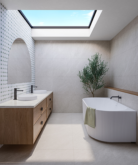 Cleo 115 fluted back-to-wall freestanding bath - White Matte - with integrated slot overflow