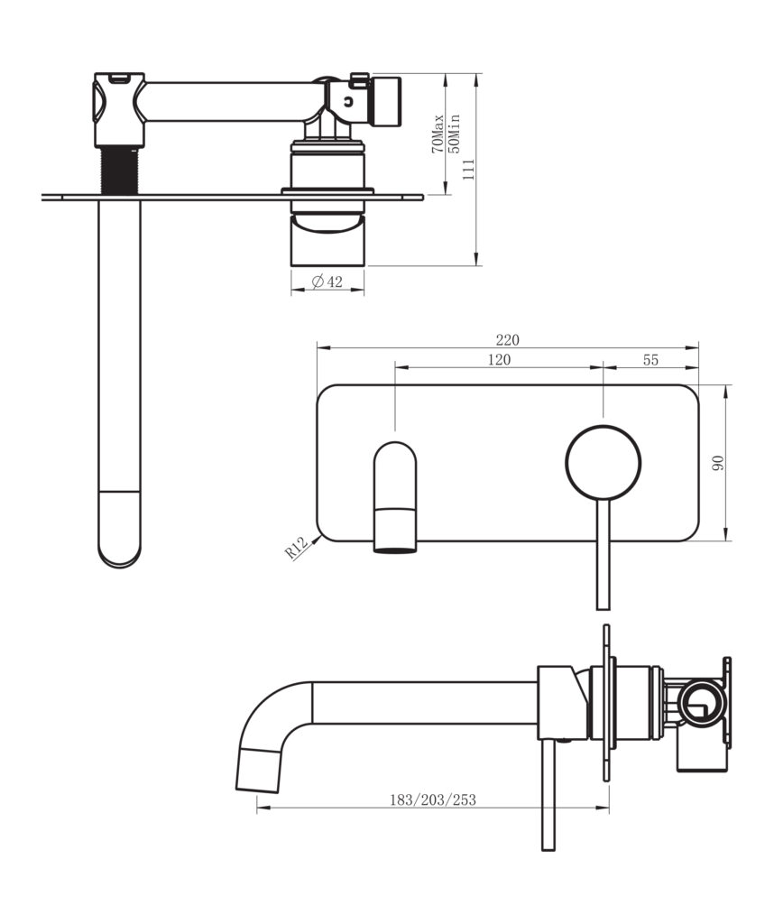 Anson Care Wall Mixer and Spout Set with Full Backplate - Lead Free - Black Matte