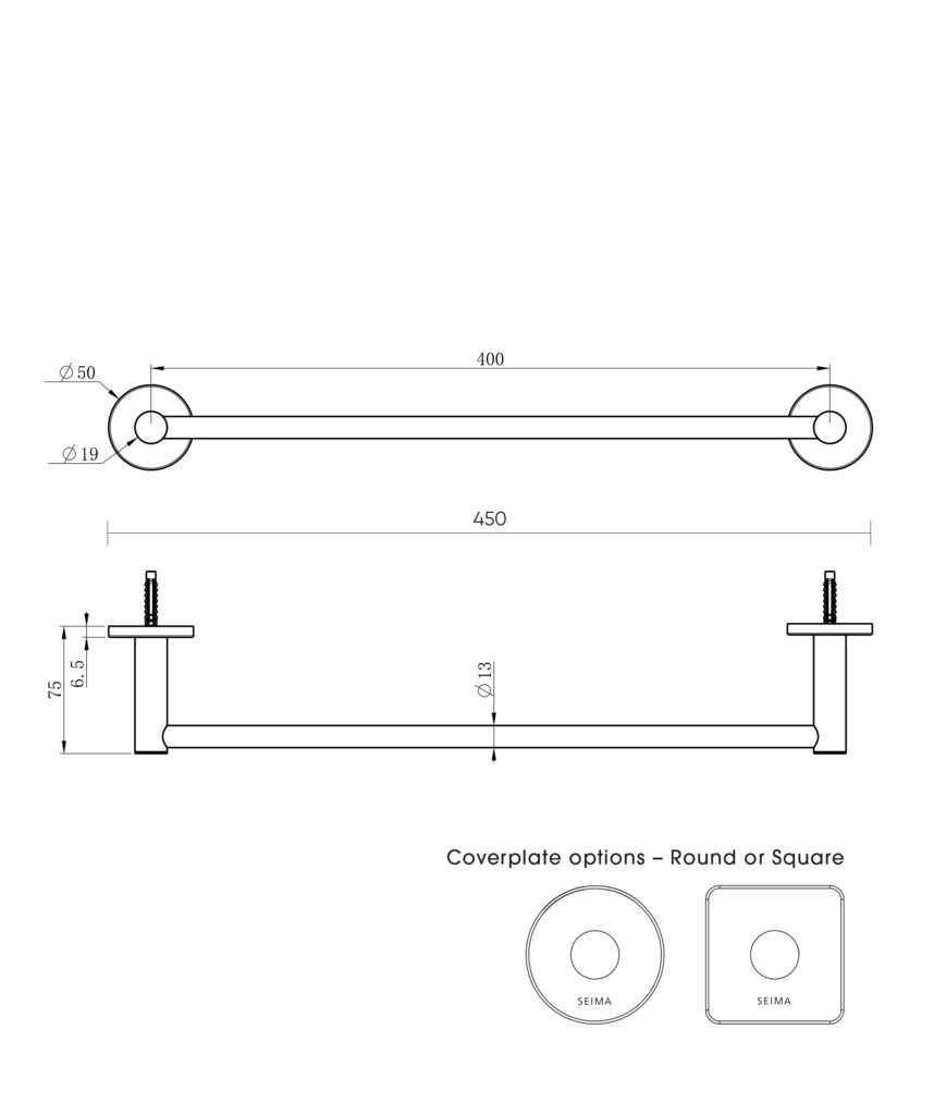 Anson Round Hand Towel Rail 450mm - Black Matte