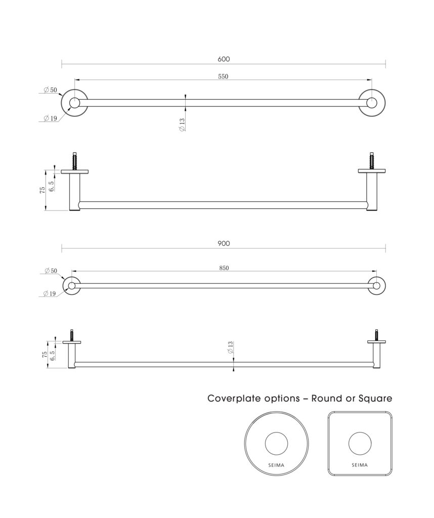 Anson Round Towel Rail Single 600mm - Black Matte