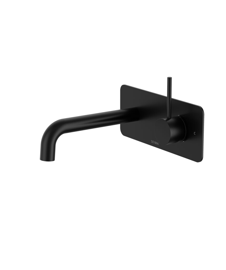 Anson Up Wall Mixer and Spout Set with Full Backplate - Lead Free - Black Matte
