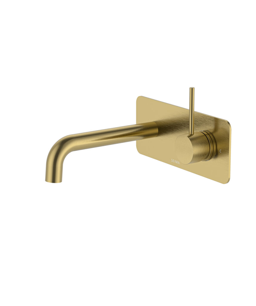 Anson Up Wall Mixer and Spout Set with Full Backplate - Lead Free - Brushed Gold
