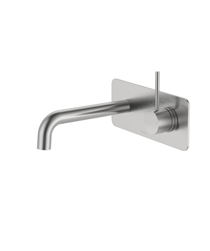 Anson Up Wall Mixer and Spout Set with Full Backplate - Lead Free - Brushed SS