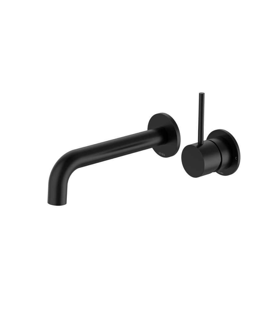 Anson Up Wall Mixer and Spout Set with Separate Backplates - Lead Free - Black Matte