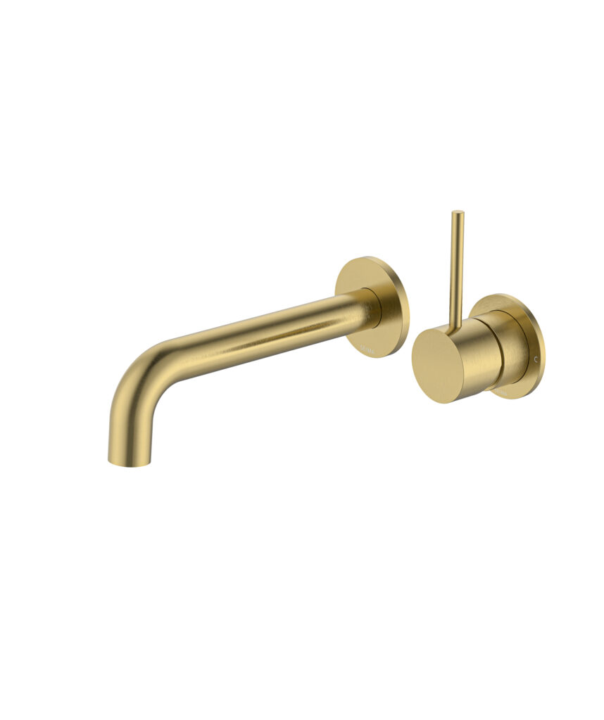 Anson Up Wall Mixer and Spout Set with Separate Backplates - Lead Free - Brushed Gold