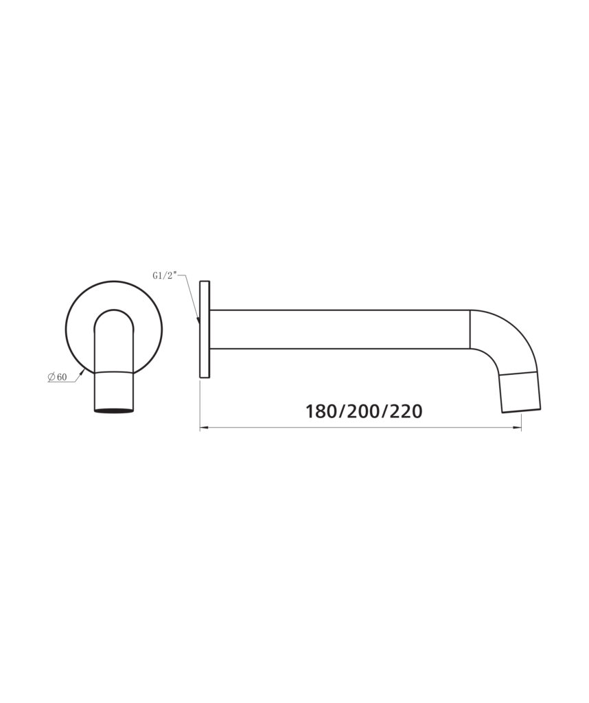 Anson Wall Spout - 180/200/220mm - Lead Free - Black Matte