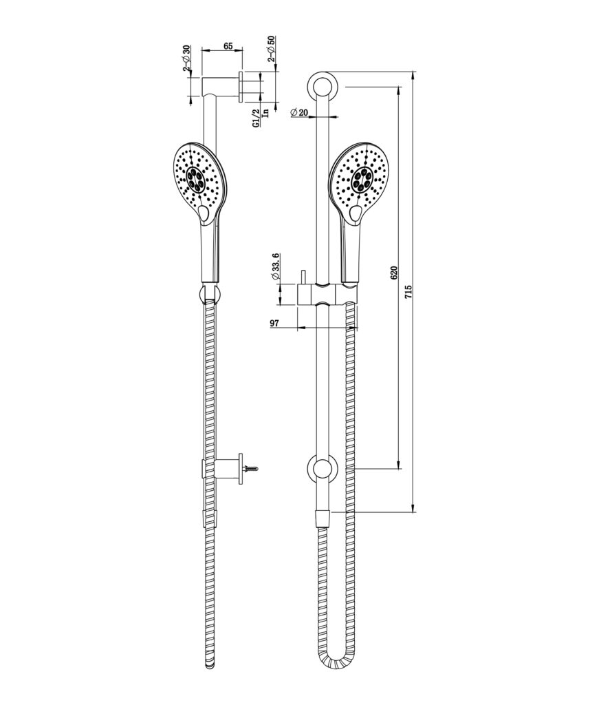 Anson Water Through Rail Shower - Black Matte