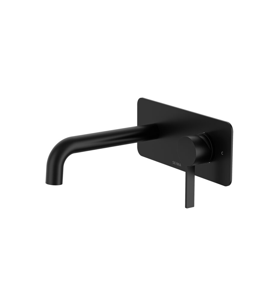 Edge Wall Mixer and Spout Set with Full Backplate - Lead Free - Black Matte