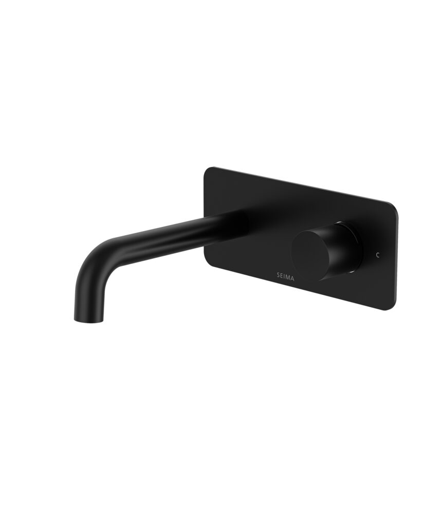 Enna Wall Mixer and Spout Set with Full Backplate - Lead Free - Black Matte