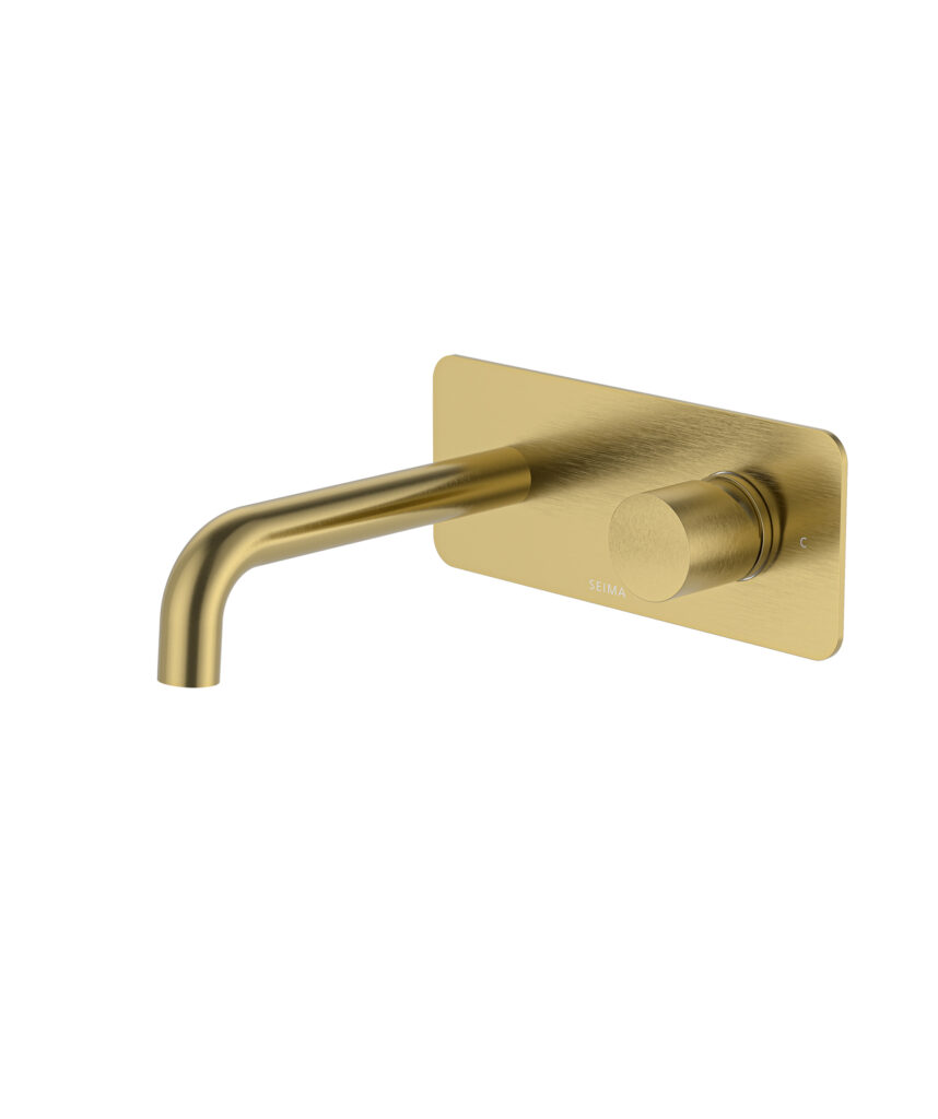 Enna Wall Mixer and Spout Set with Full Backplate - Lead Free - Brushed Gold